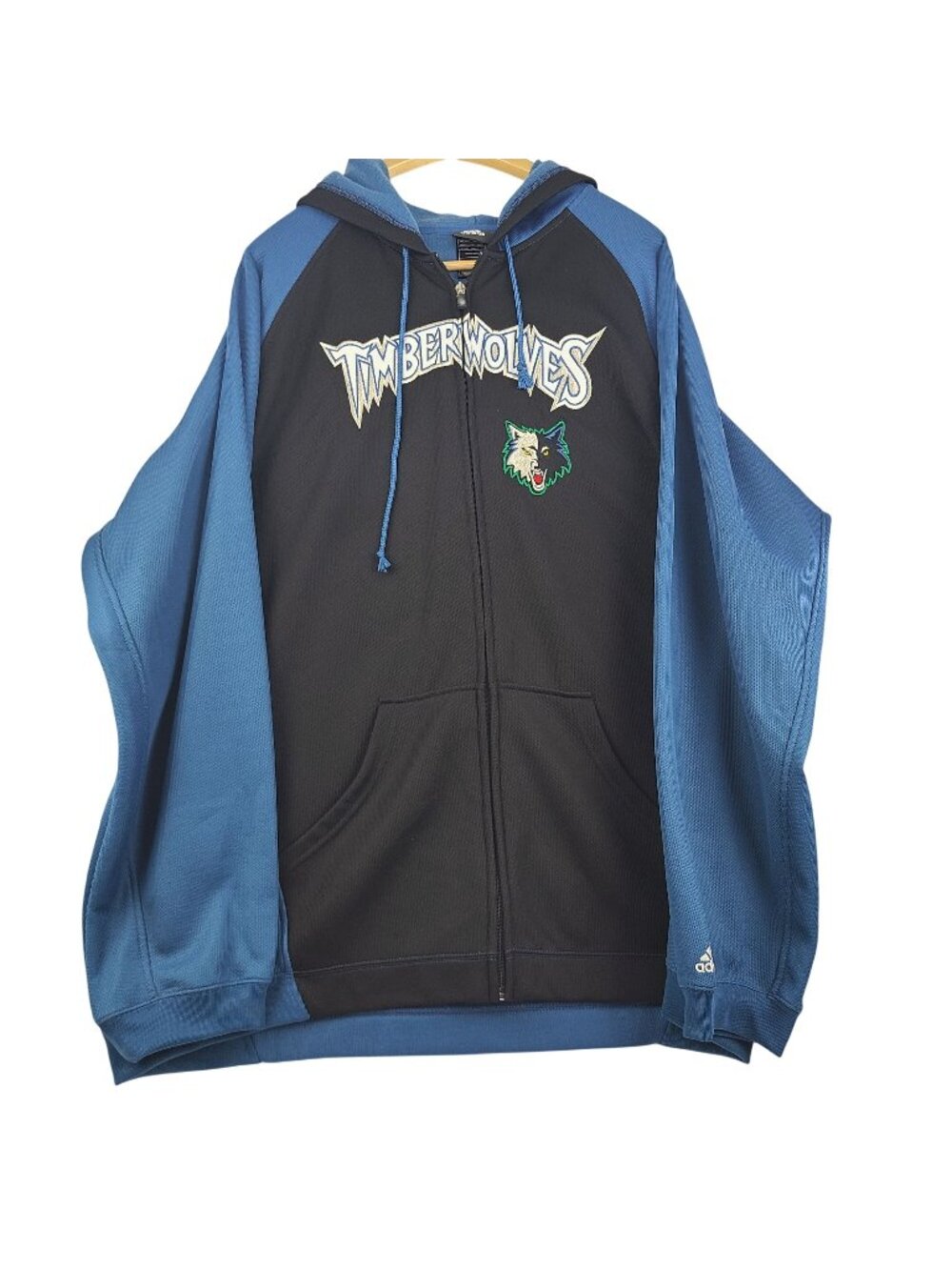 Adidas Minnesota MN Timberwolves Full Zip Hoodie Blue Black Mens 2XL Vintage